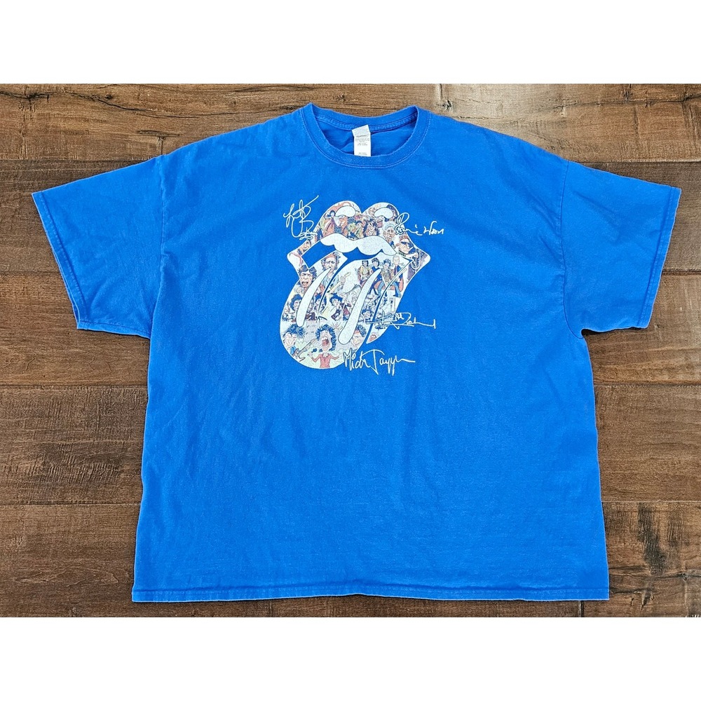 Y2K Rolling Stones Graphic T-Shirt Mens 4XL Blue Tongue Logo Signatures - Picture 2 of 7